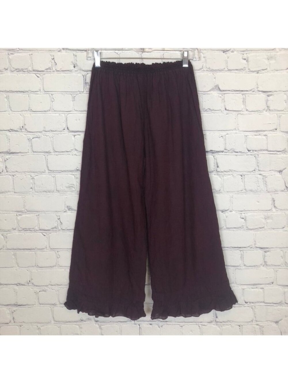 Au Hasard D'un Voyage Purple Pants Size 1 100% Cotton Ruffle Hem Pull On